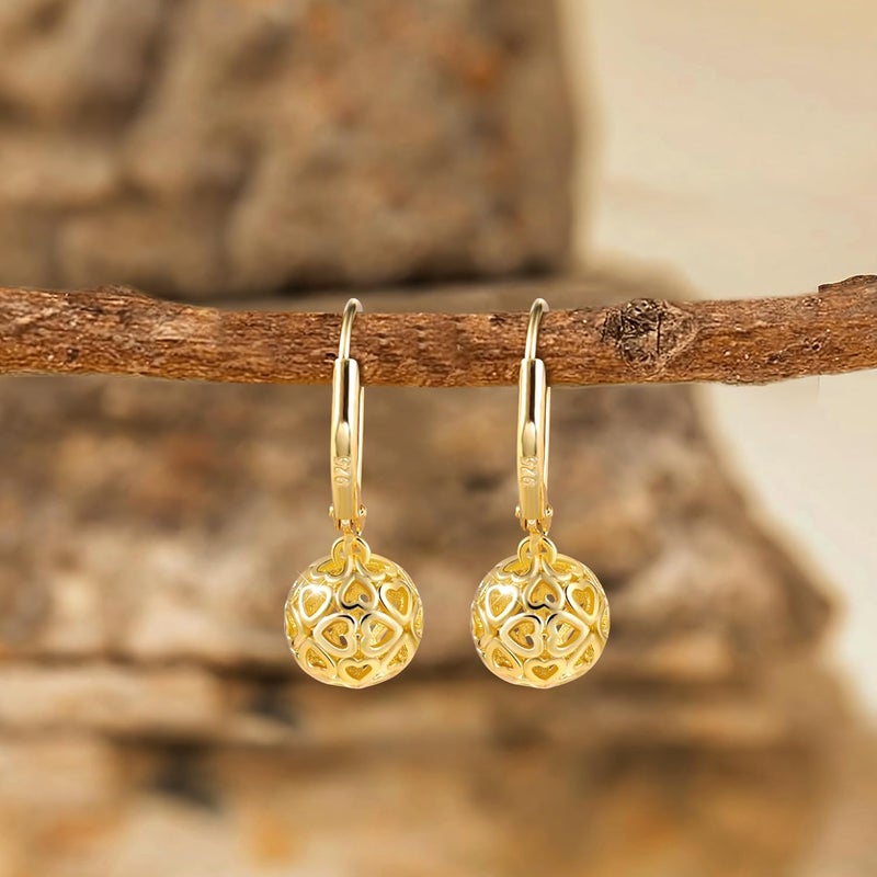 Lancharmed 925 Sterling Silver 14K Gold French Style Leverback Earrings, Heart Dangle Drop Earrings for Women Hypoallergenic Jewelry - Image 2